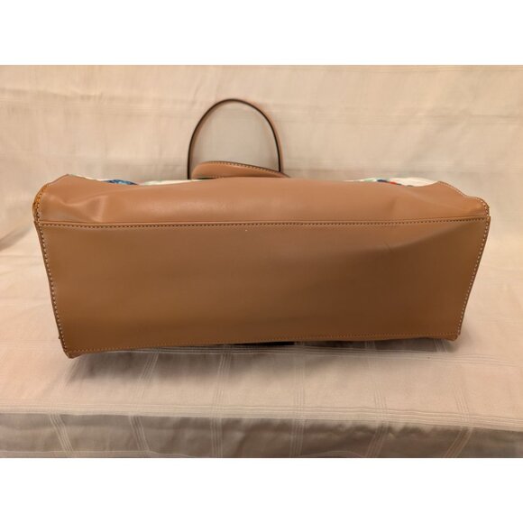 Anne Klein Floral Tote Bag Tan Faux Leather Accents & Chain Straps Lion Logo NWT - Picture 5 of 16